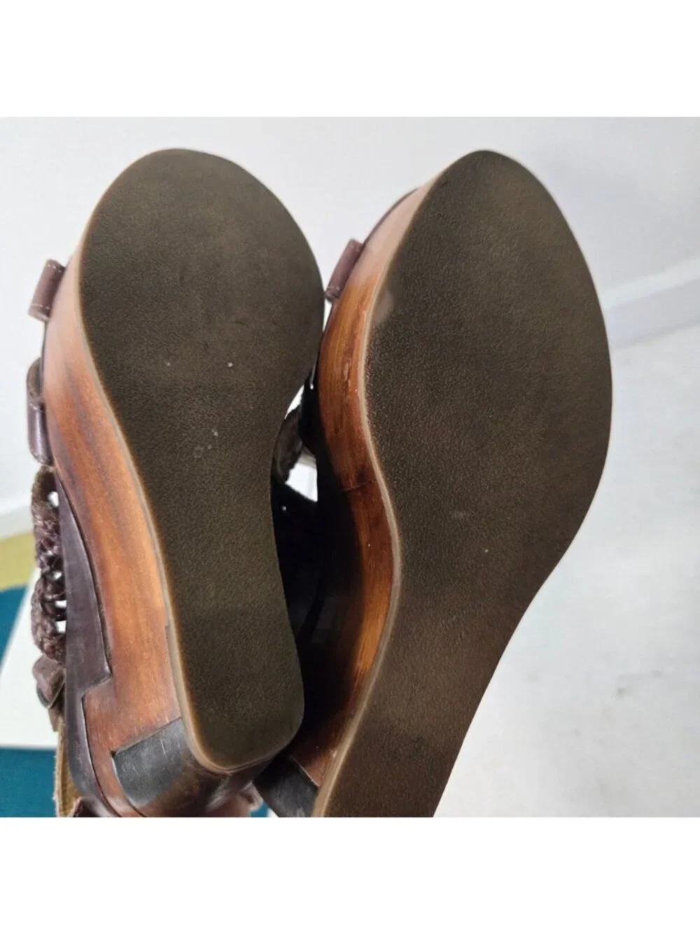Bed Stu Size 10 Petra Handwoven Leather Wood Platform Wedge Sandals